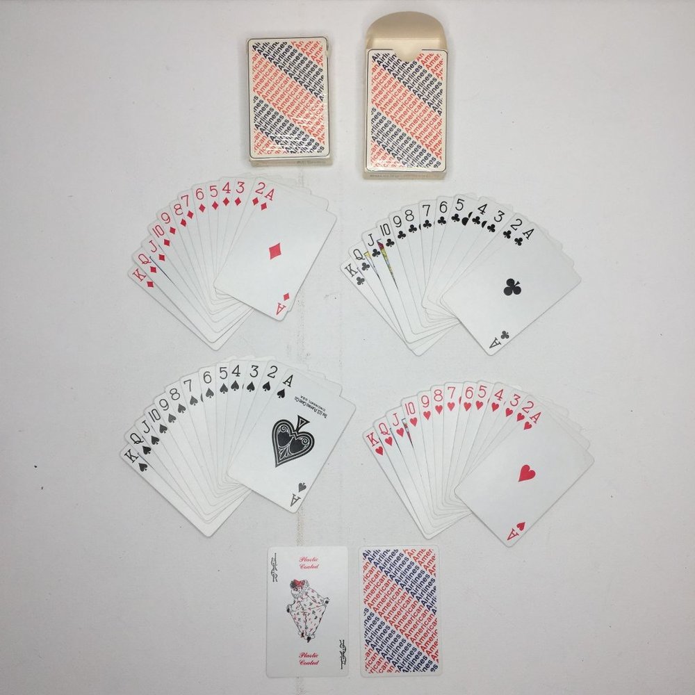 American Airlines 2 Packs Playing Cards Red Blue Logo Plastic Coated 1 Sealed